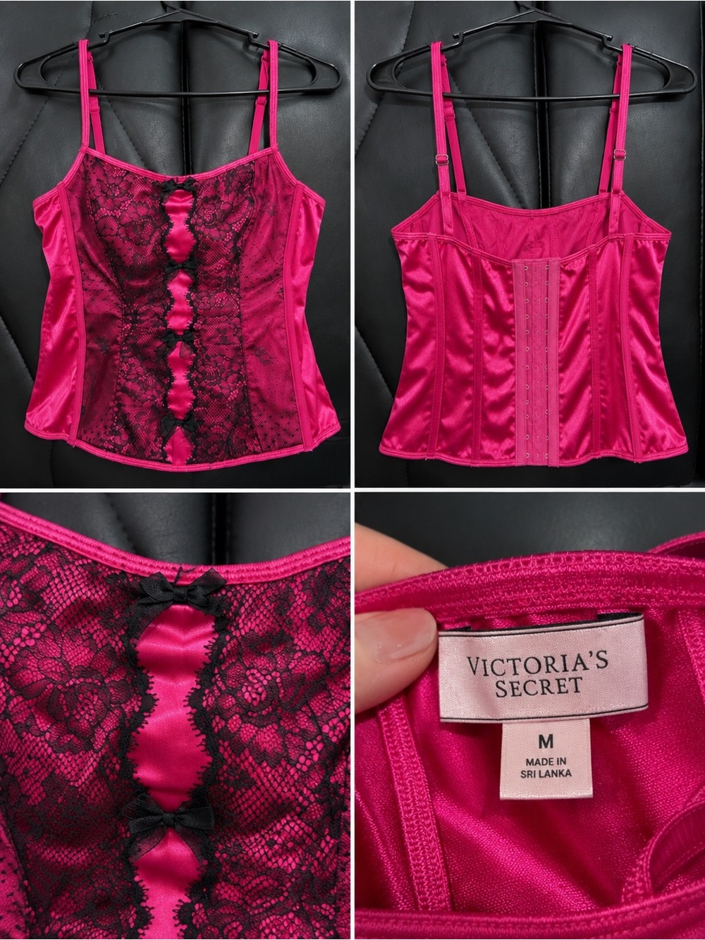 Victoria's Secret Hot Pink Satin Bustier with Black Lace